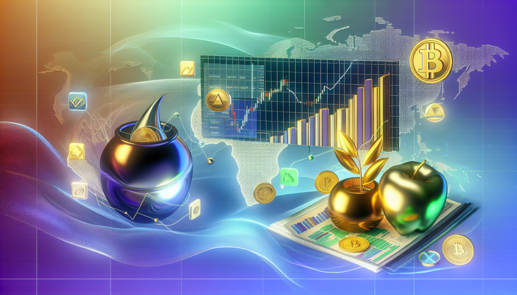 A balanced investment portfolio with stocks, gold, mutual funds, and cryptocurrency symbols.